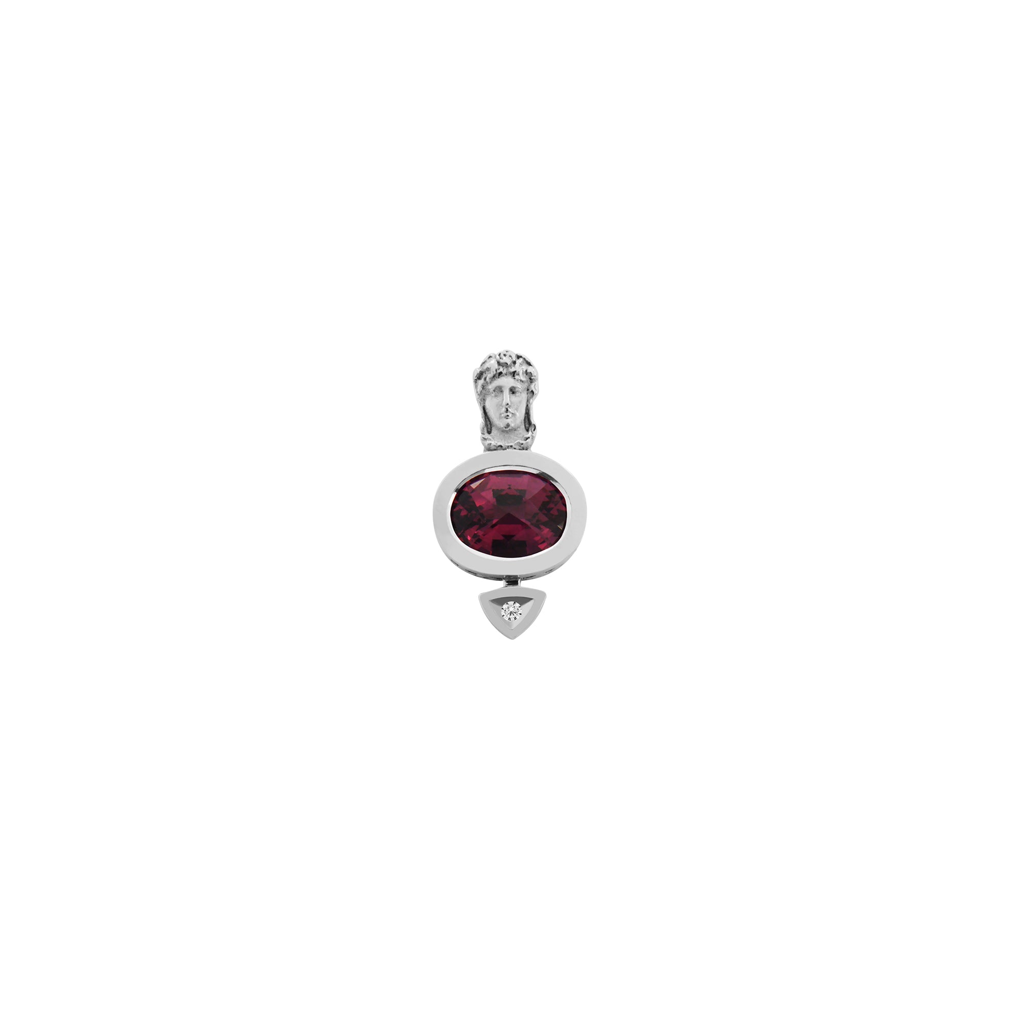 Pendentif unique en or blanc rhodolite rose et diamant