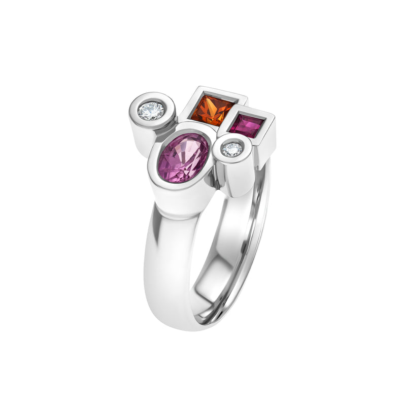 Bague Marélie small rose en or, diamants, saphirs et rubis