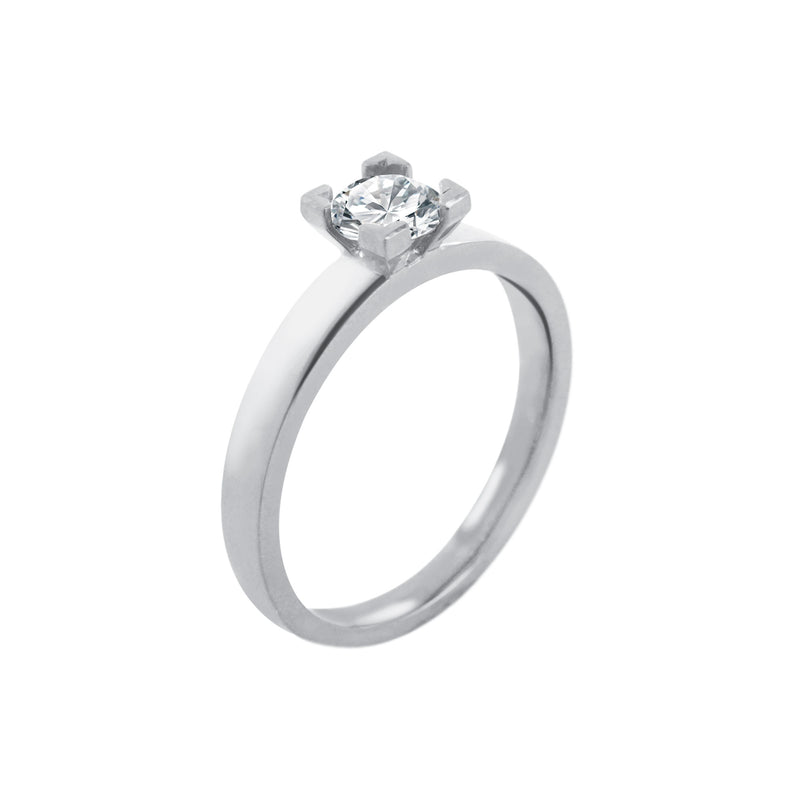 Bague Solitaire Tournaire 4 griffes diamant et or