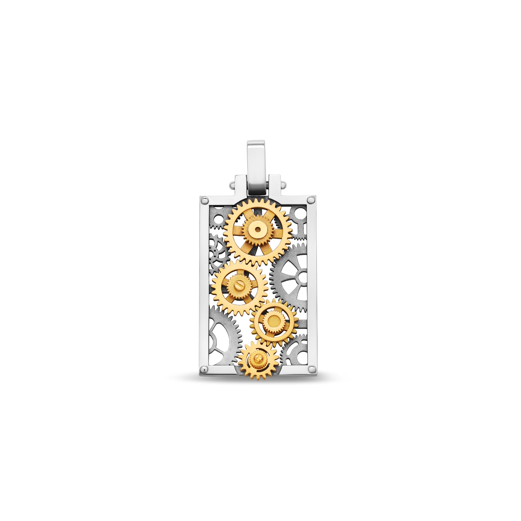 Pendentif Engrenages Rectangle en or blanc et or jaune