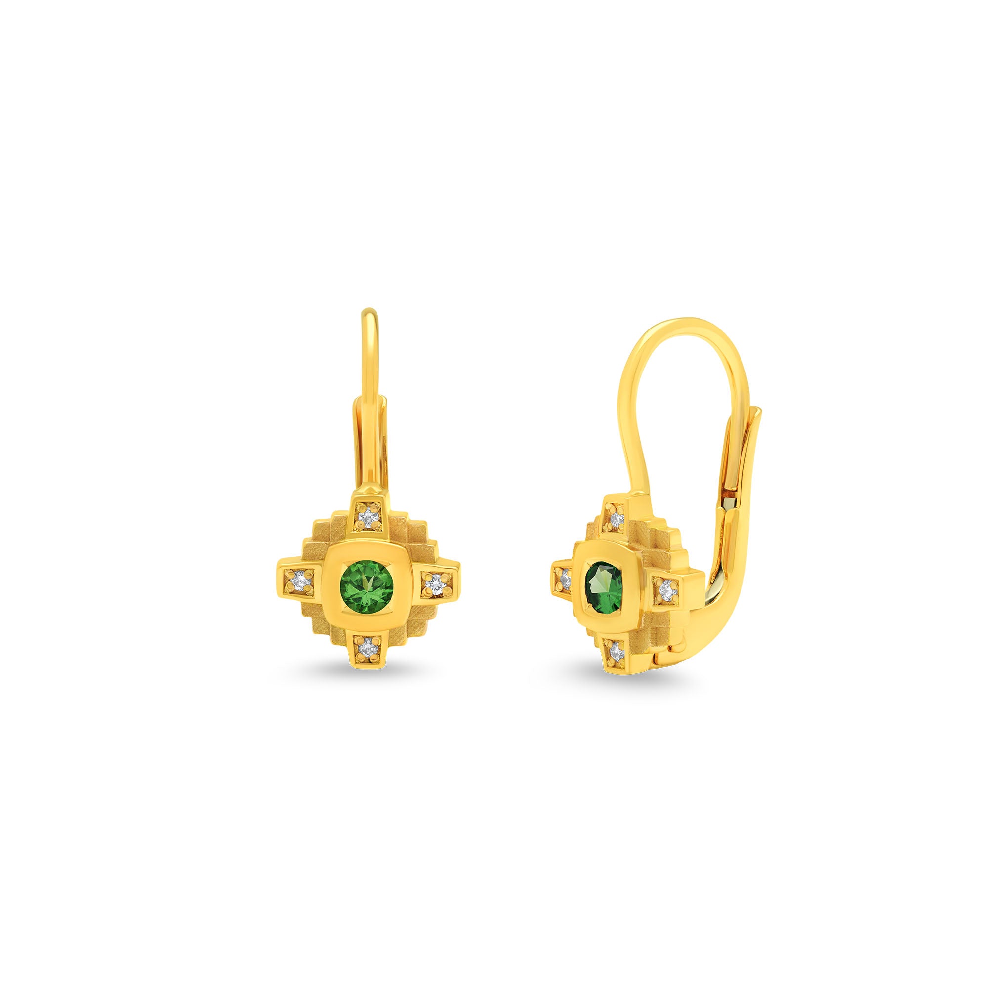 Boucles d'oreilles en or tsavorite verte et diamants Esther