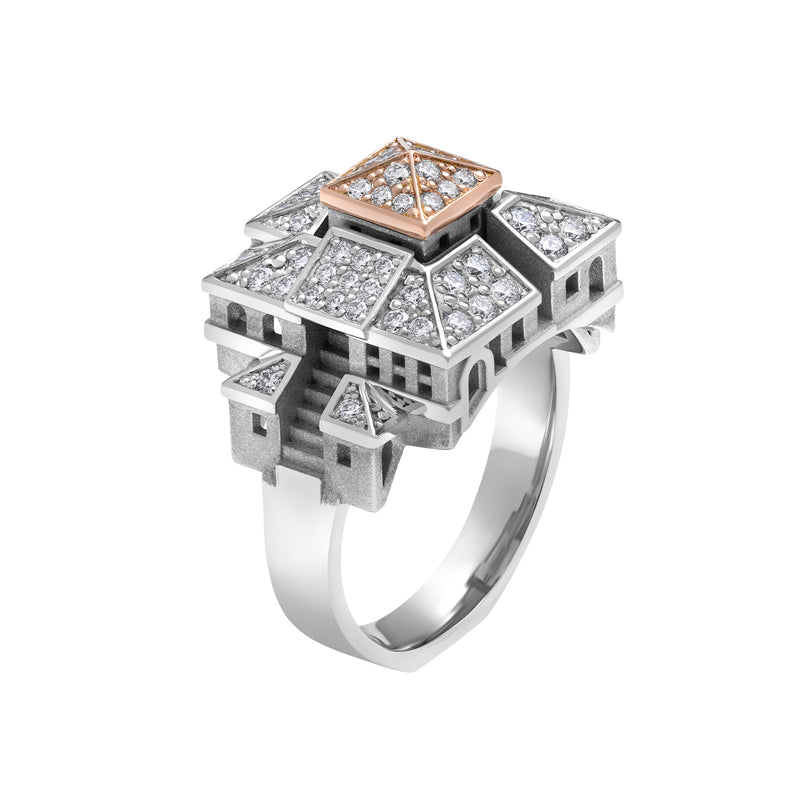 Bague Architecture cité carrée en or et diamants