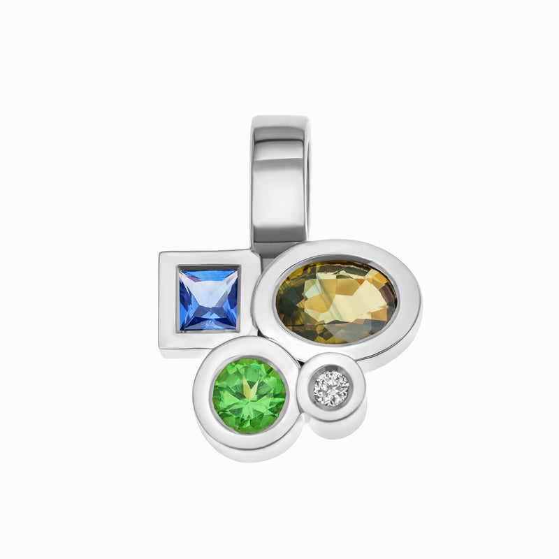 Pendentif Marélie vert saphirs, tsavorites et diamant en or
