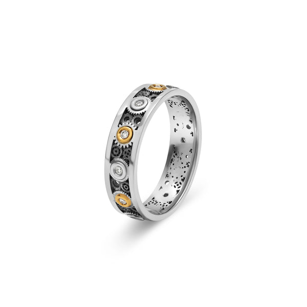 Engrenages gold ring with diamonds