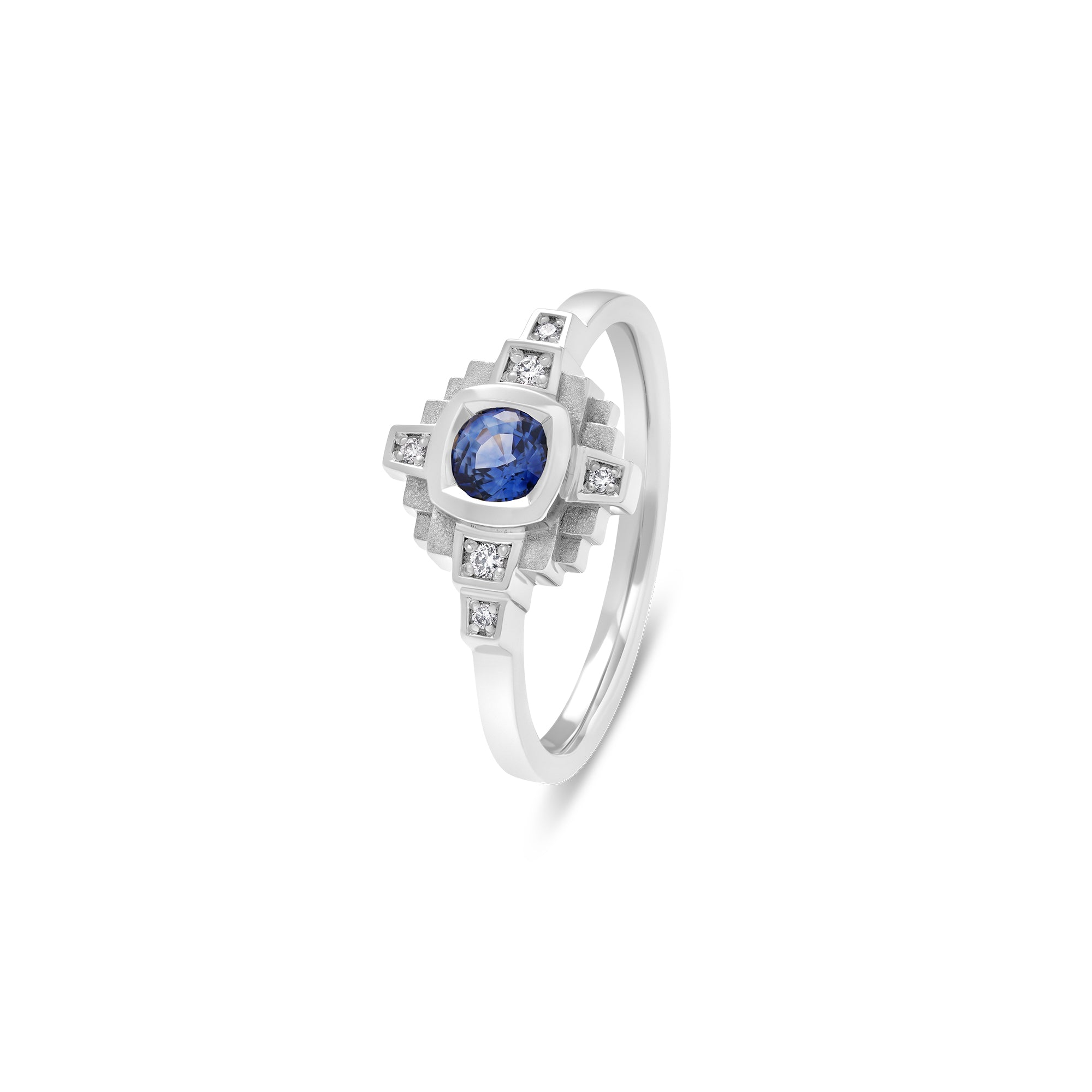 Bague Esther Saphir bleu 4 mm et diamants