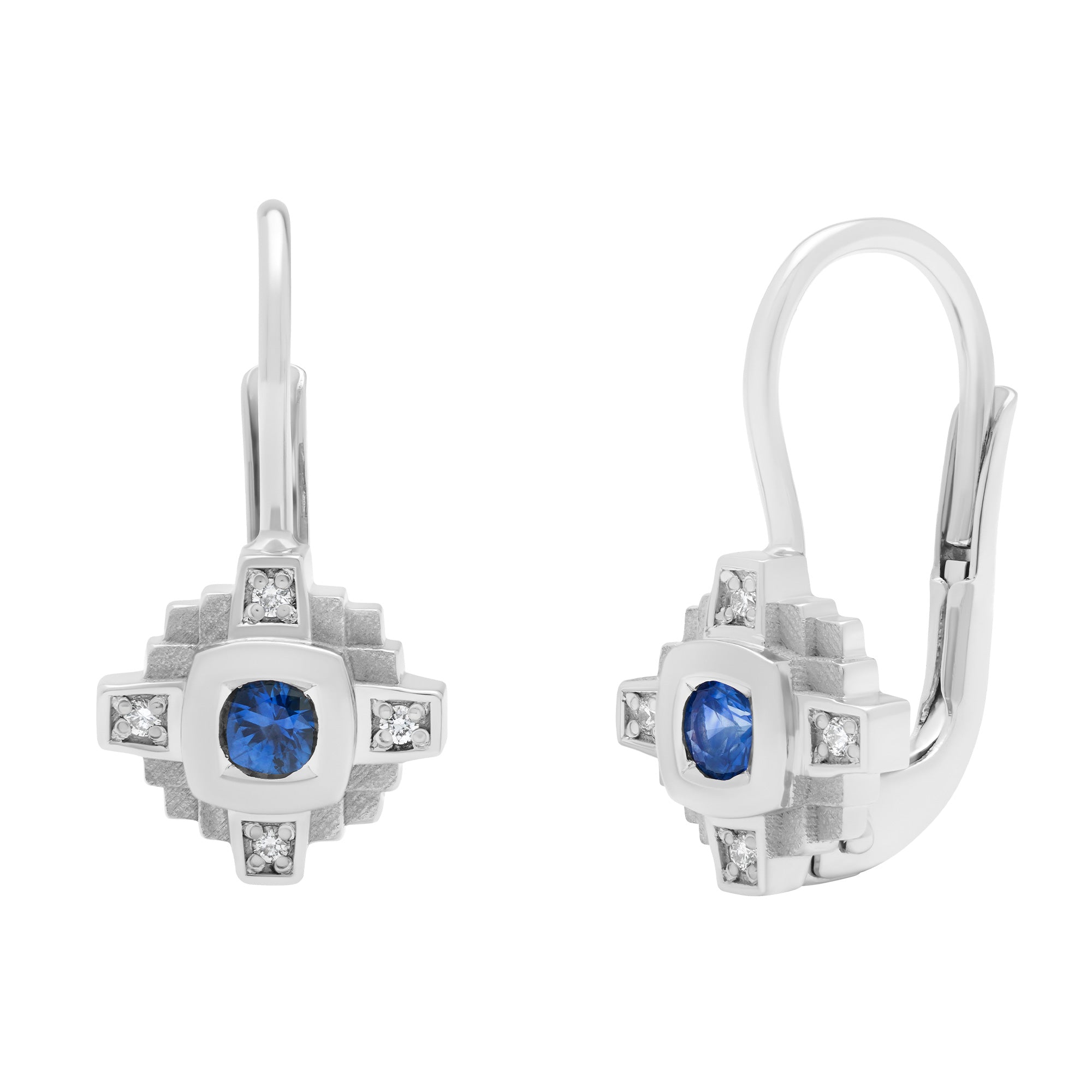 Boucles d'oreilles en or saphir bleu et diamants Esther