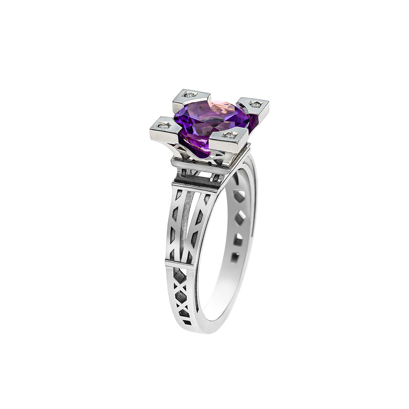 BAGUE FRENCH KISS EN OR ET AMETHYSTE 8 MM ET DIAMANTS