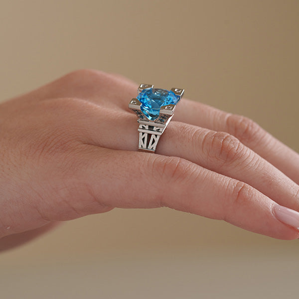 Bague Solitaire French Kiss XL en or avec Topaze bleue