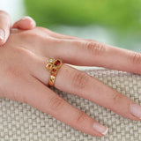 Marélie small red-orange ring in gold, diamonds, sapphires and rubies
