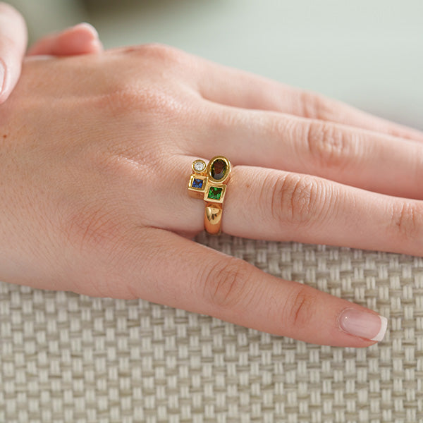 Marélie small green gold, diamond, sapphire and tsavorite ring