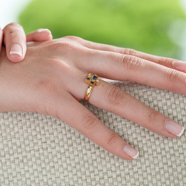 Bague Marélie extra small bleue en or, diamant et saphirs