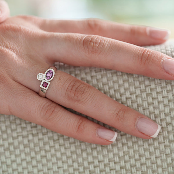 Bague Marélie small rose en or, diamant, saphir et rubis