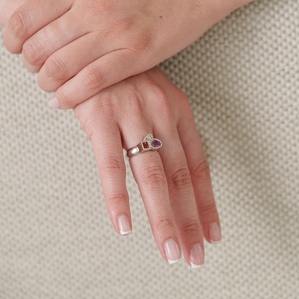 Marélie medium pink gold, diamond and sapphire ring