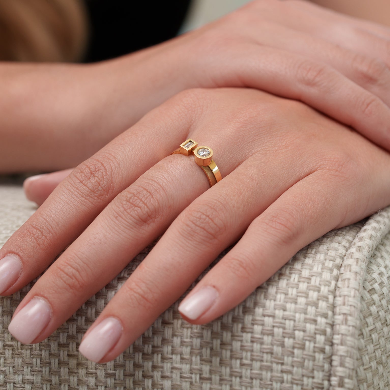 Solitaire Ring Accompanied by Diamonds and Gold