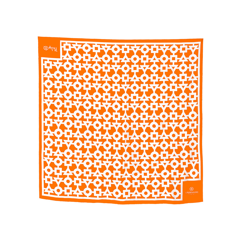 Carré alchimie orange 90cm en soie