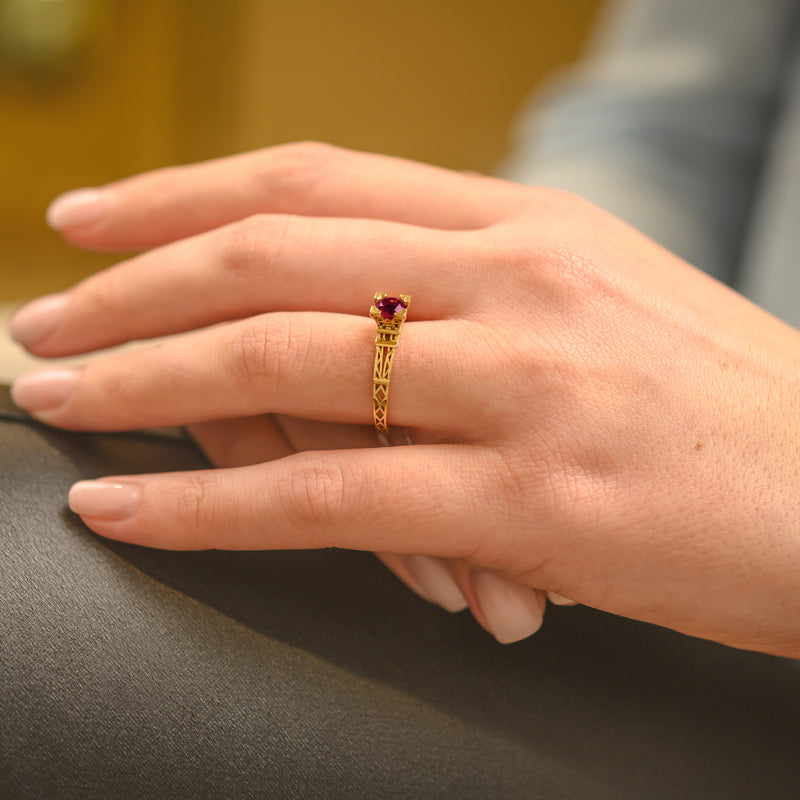 Bague French Kiss en or et Rhodolite rose 5 mm