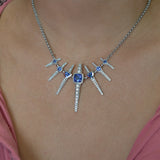 Collier diamants saphirs et tanzanite en or blanc