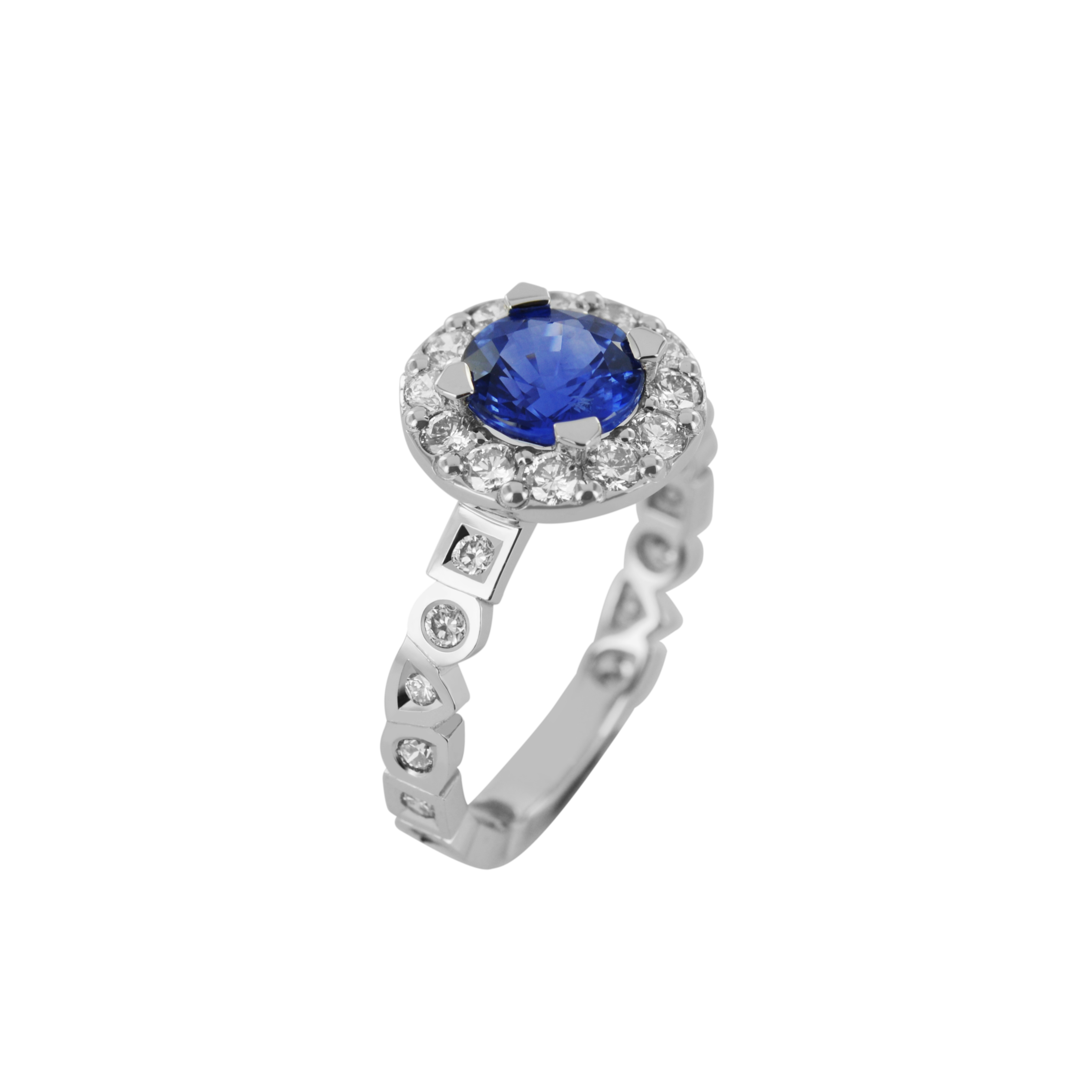 Pièce unique bague en or blanc saphir et diamants