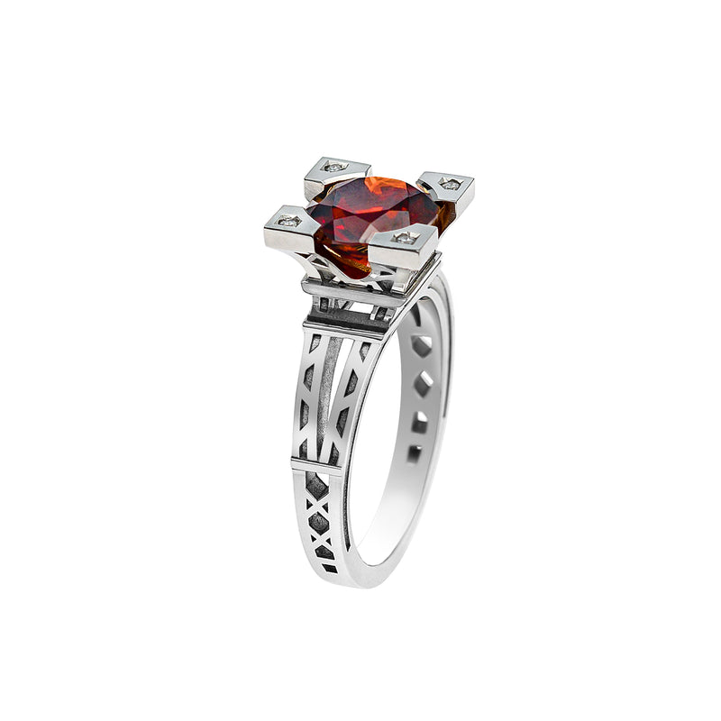 FRENCH KISS RING IN 8 MM GOLD AND GARNET WITH DIAMONDS