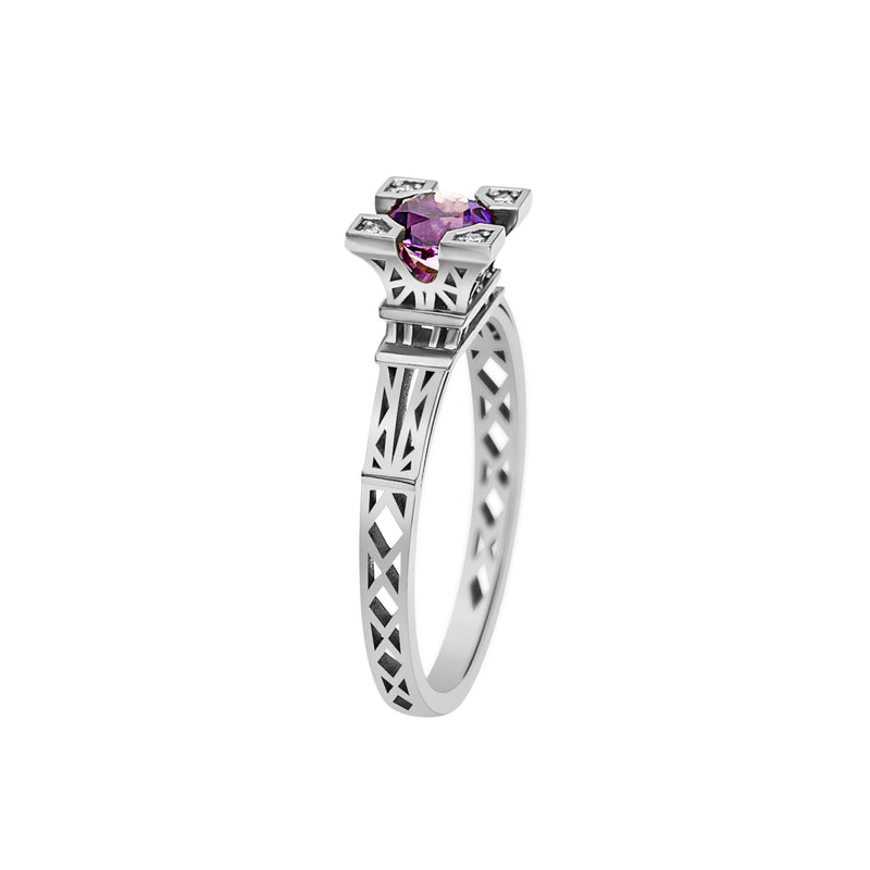Bague French Kiss en or et Améthyste violette 5 mm et diamants