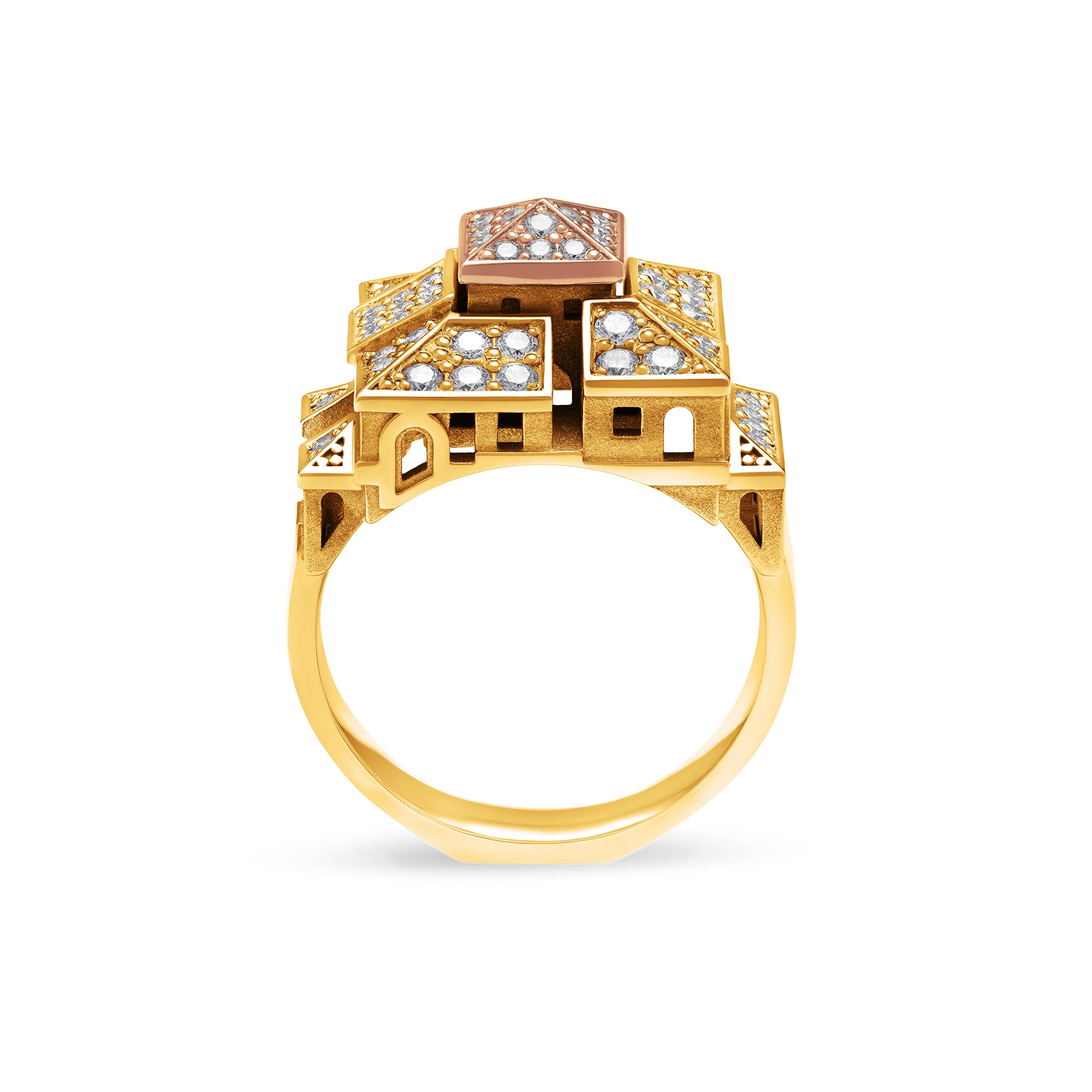 Bague Architecture cité carrée en or et diamants