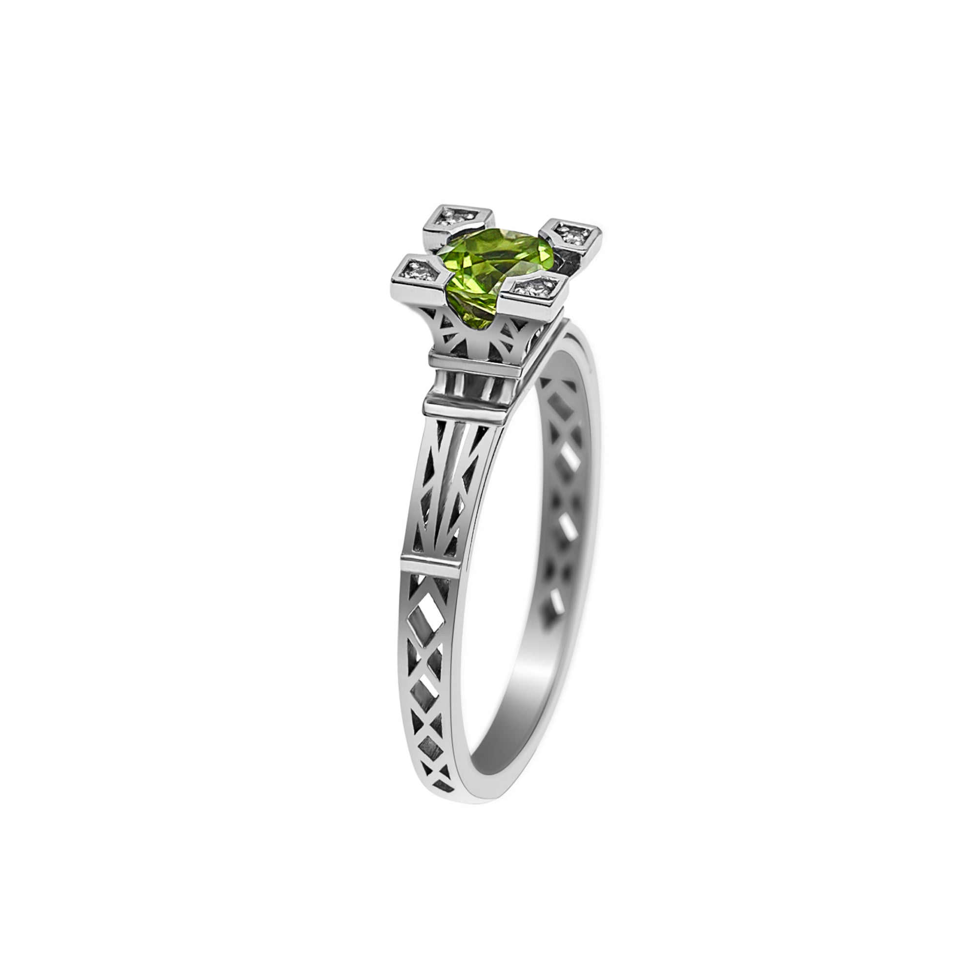 Bague French Kiss en or et Peridot vert 5 mm et diamants