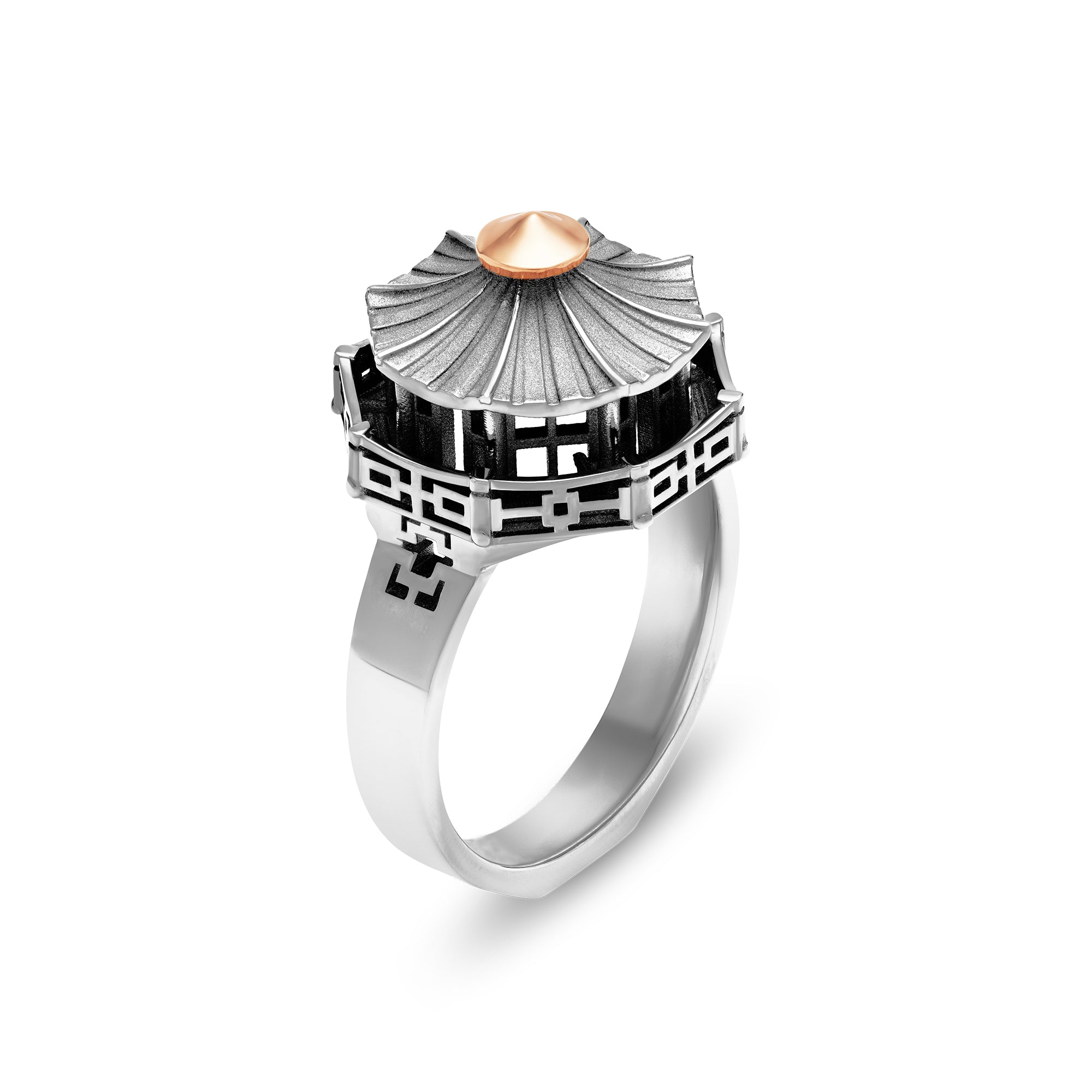 architecture Chinese Pagoda ring in gold Tournaire
