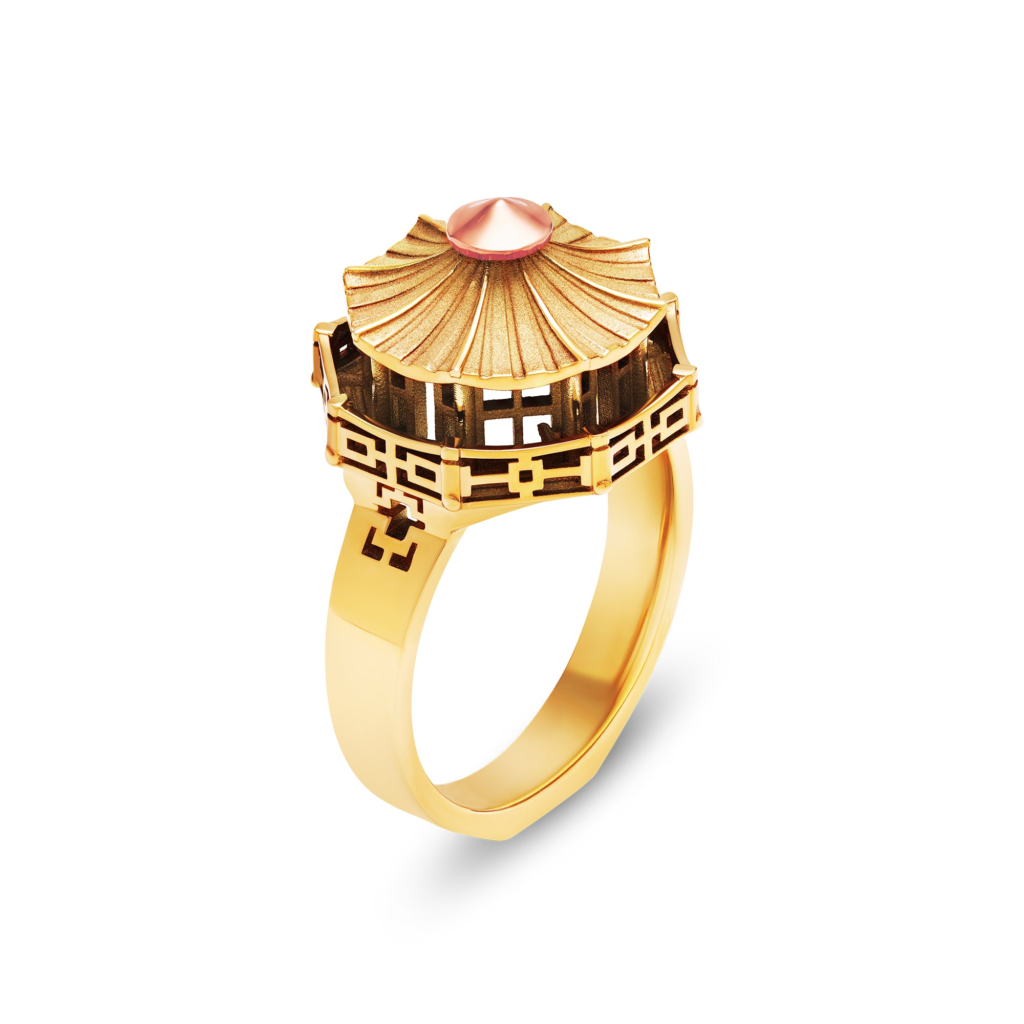 architecture Chinese Pagoda ring in gold Tournaire