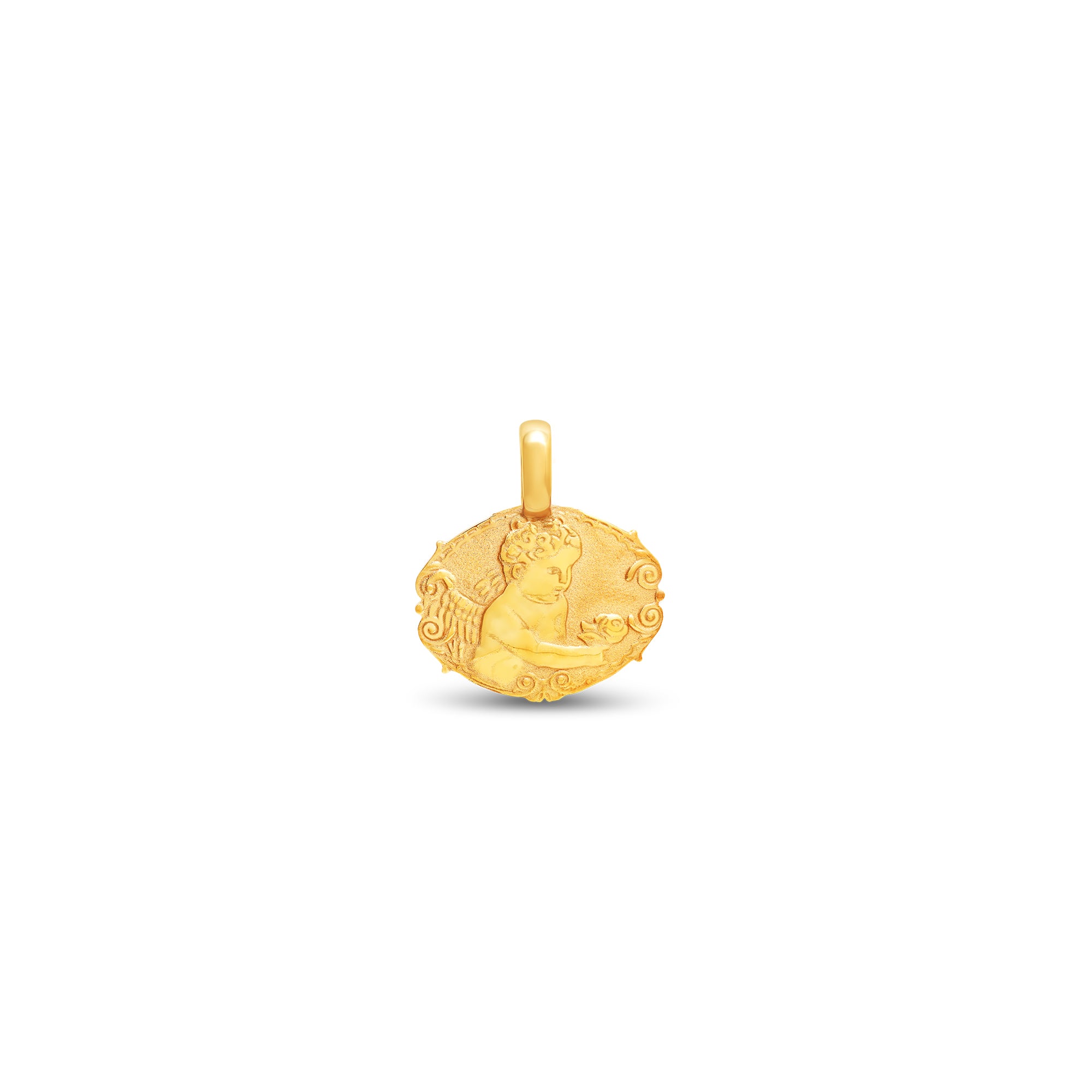Médaille ange à la rose baby en or