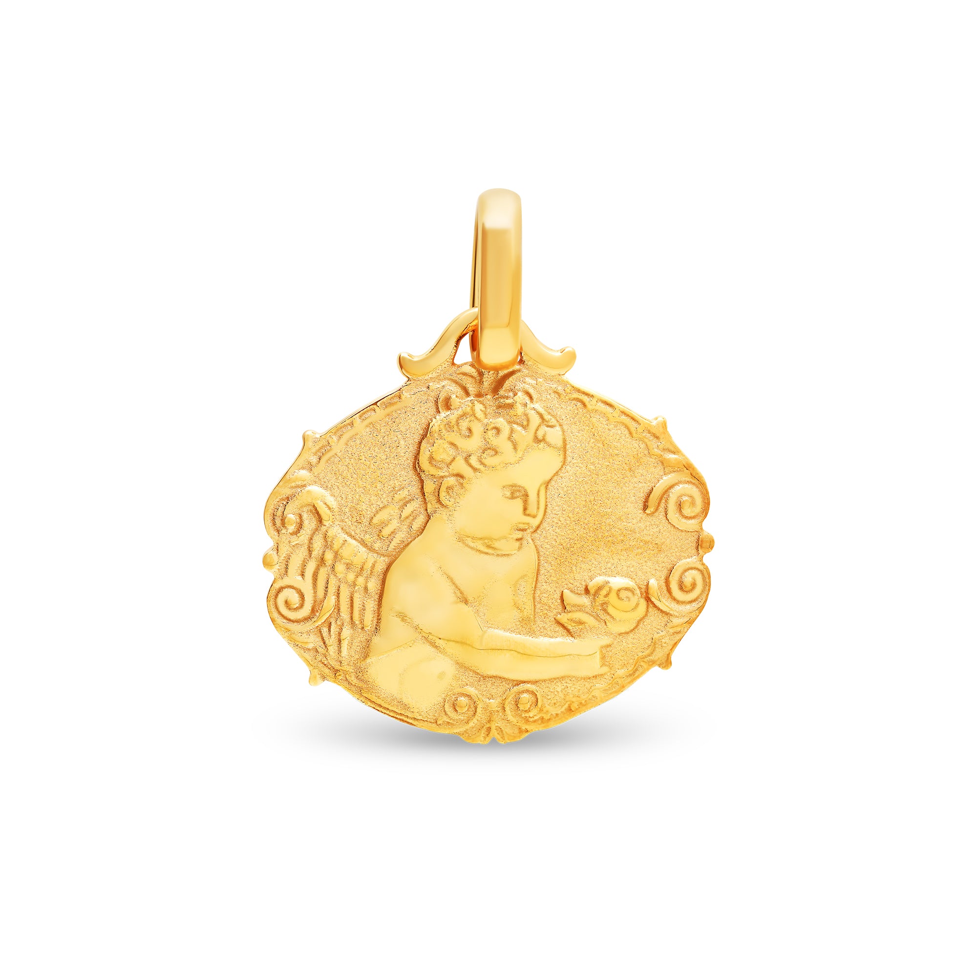 Médaille ange à la rose large en or