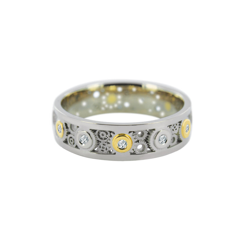 Bague anneau Engrenages en or avec diamants