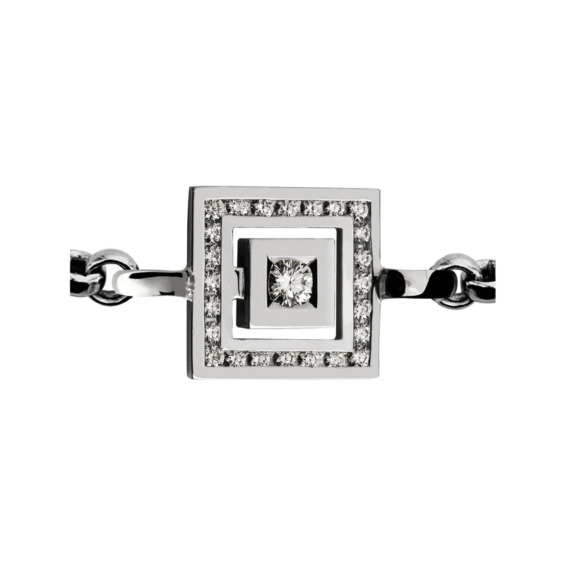 Bracelet chaine Tournaire or et pavage diamants signe labyrinthe carrée