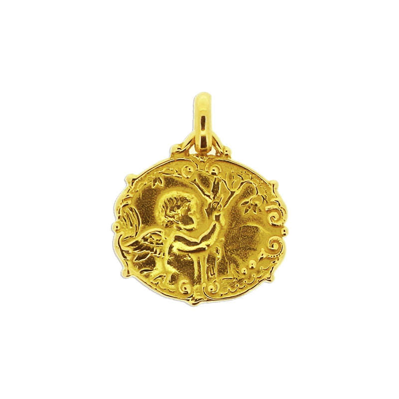 Religious medal Tournaire Gold gardener angel
