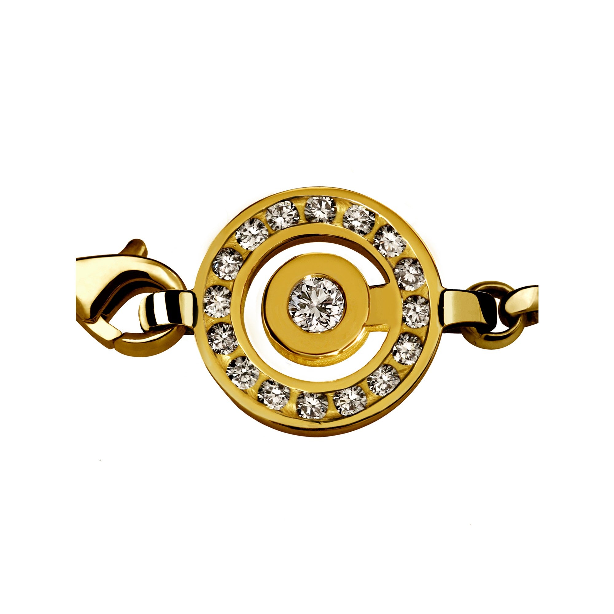 Bracelet chaine Tournaire or et pavage diamants signe labyrinthe rond