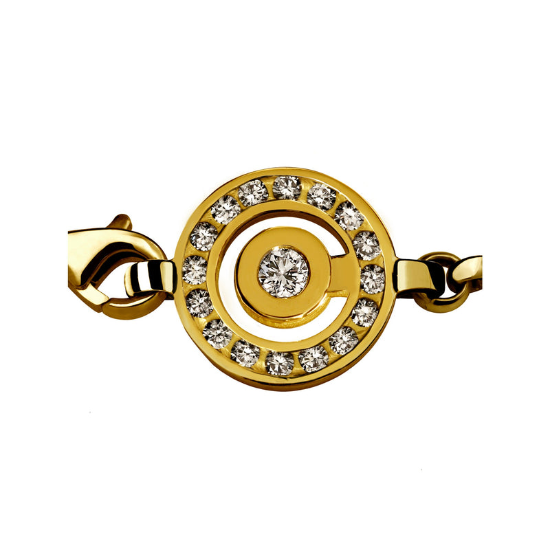 Bracelet chaine Tournaire or et pavage diamants signe labyrinthe rond