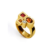 Bague Marélie A4 diamant, saphirs et rubis orange en or