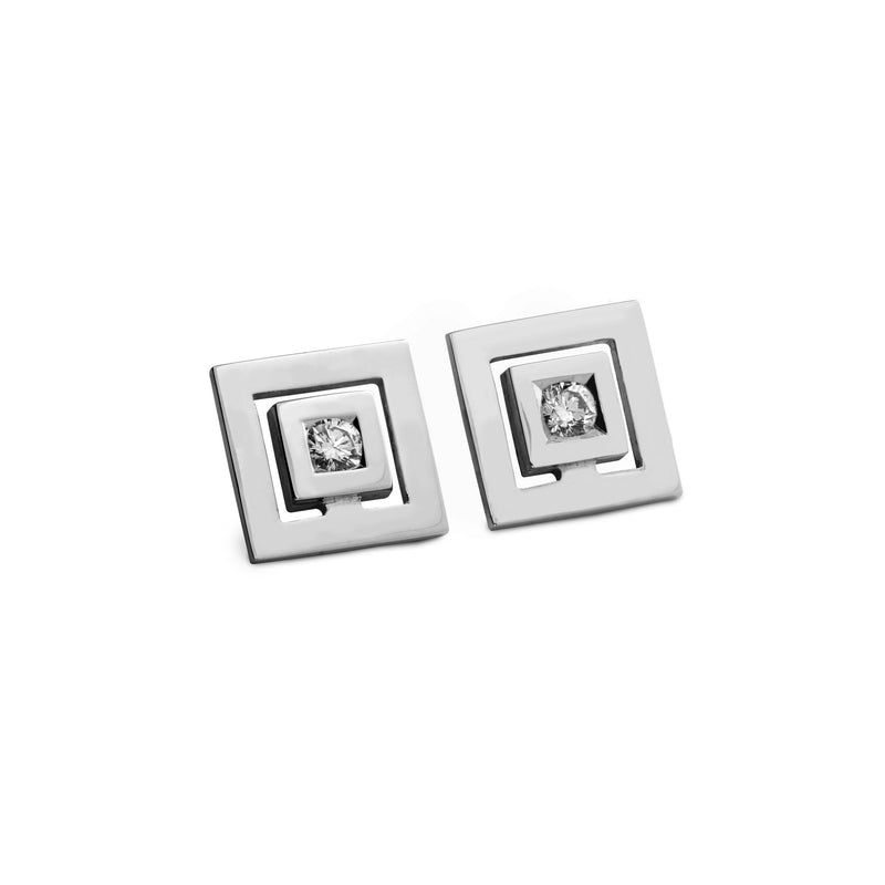 Boucles d'oreilles Signe Labyrinthe carré diamants en or
