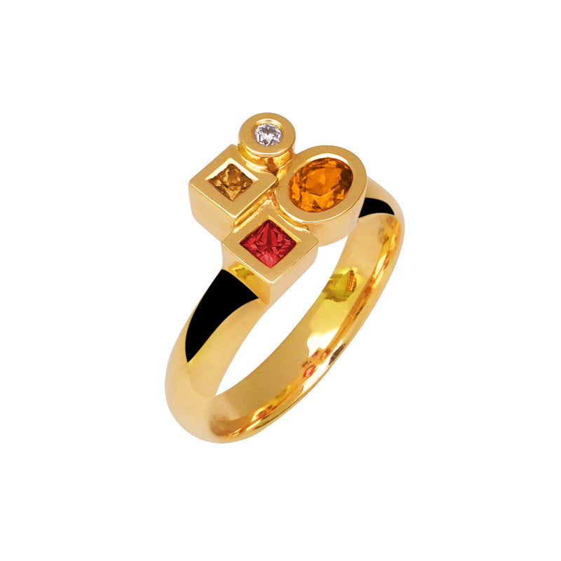 Bague Marélie A4 small diamants et saphirs orange en or