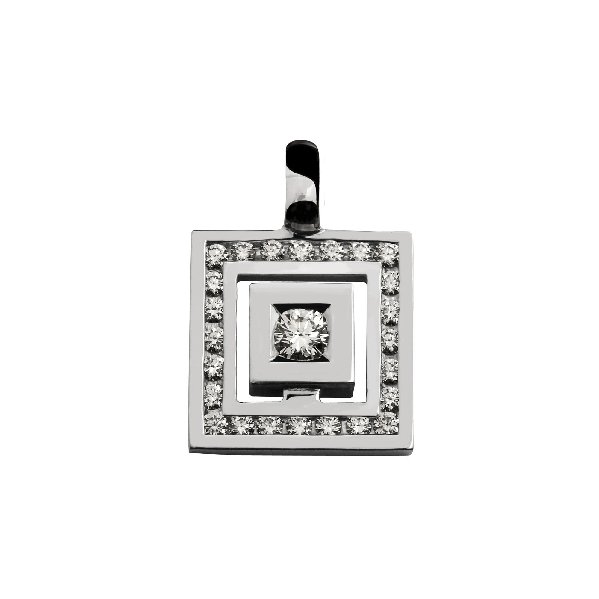 Pendentif signe Labyrinthe carré pavage diamant en or Tournaire