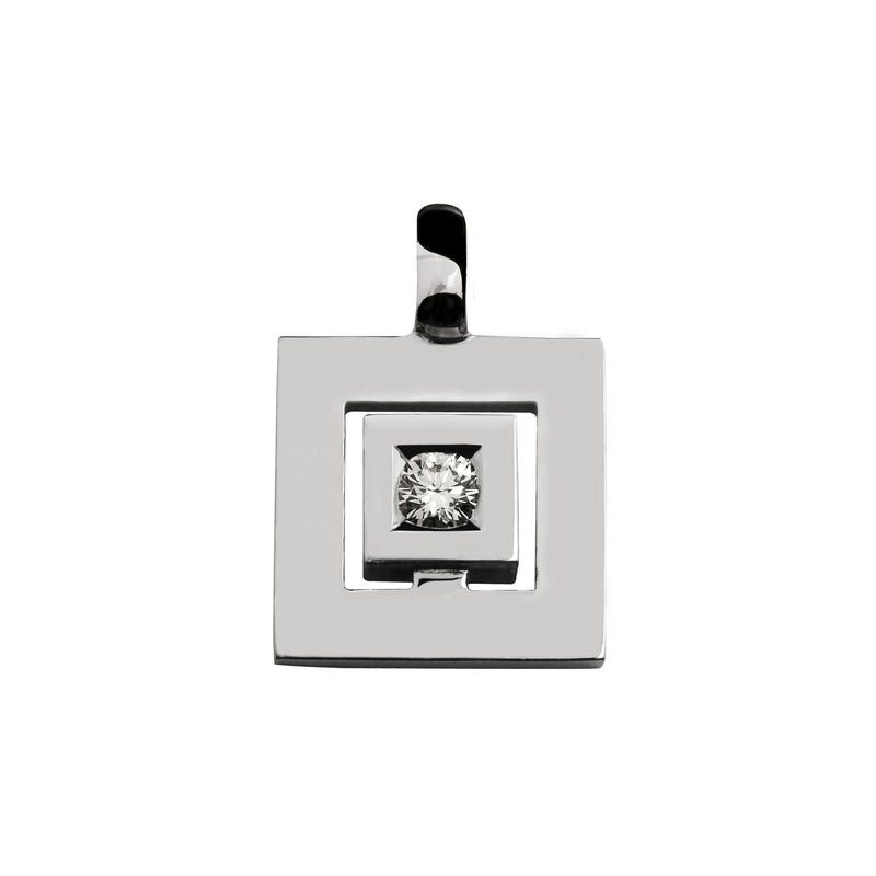 Pendentif signe Labyrinthe large carré diamant en or Tournaire