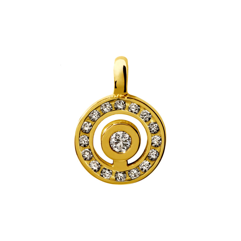 Pendentif signe Labyrinthe rond pavage diamant en or Tournaire