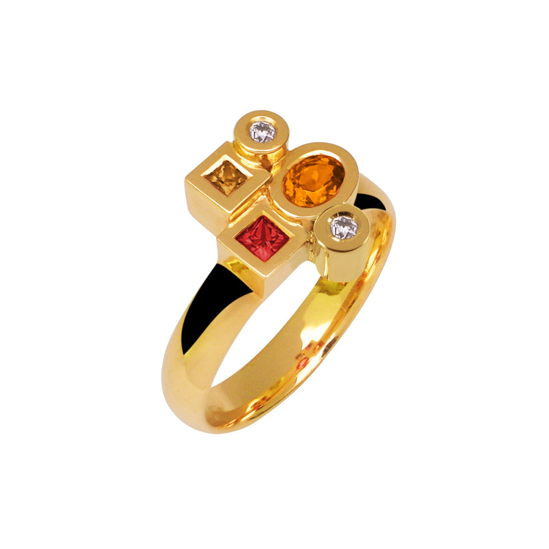 Bague Marélie A5 small diamants et saphirs orange en or