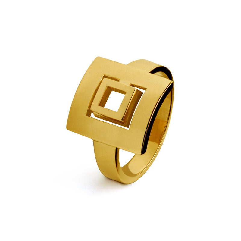 Bague Signe Labyrinthe carrée en or