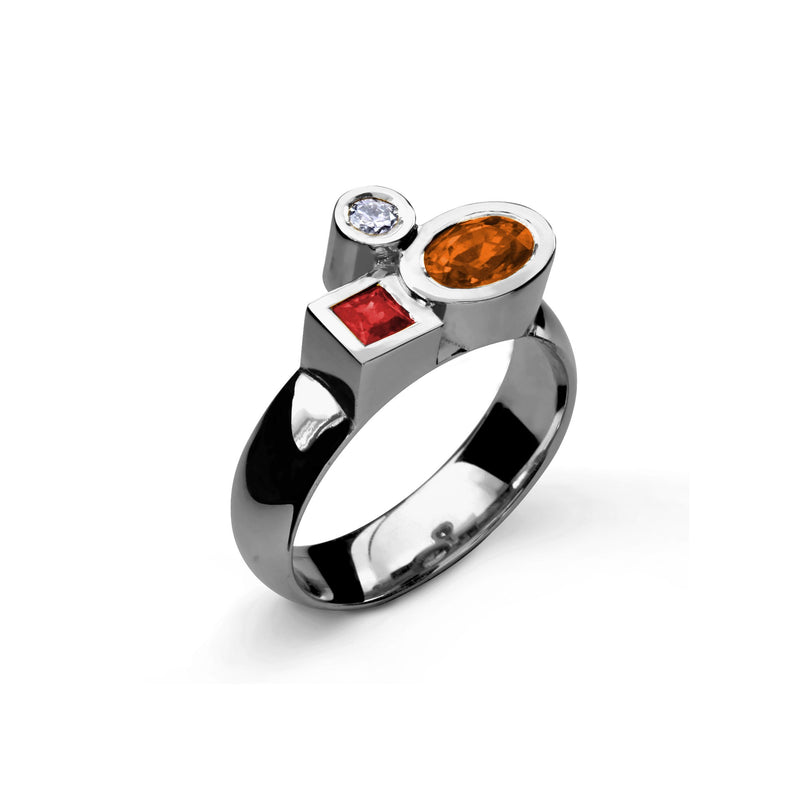 Bague Marélie Complice A3 medium diamants et saphirs orange en or