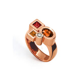 Bague Marélie A4 diamant, saphirs et rubis orange en or
