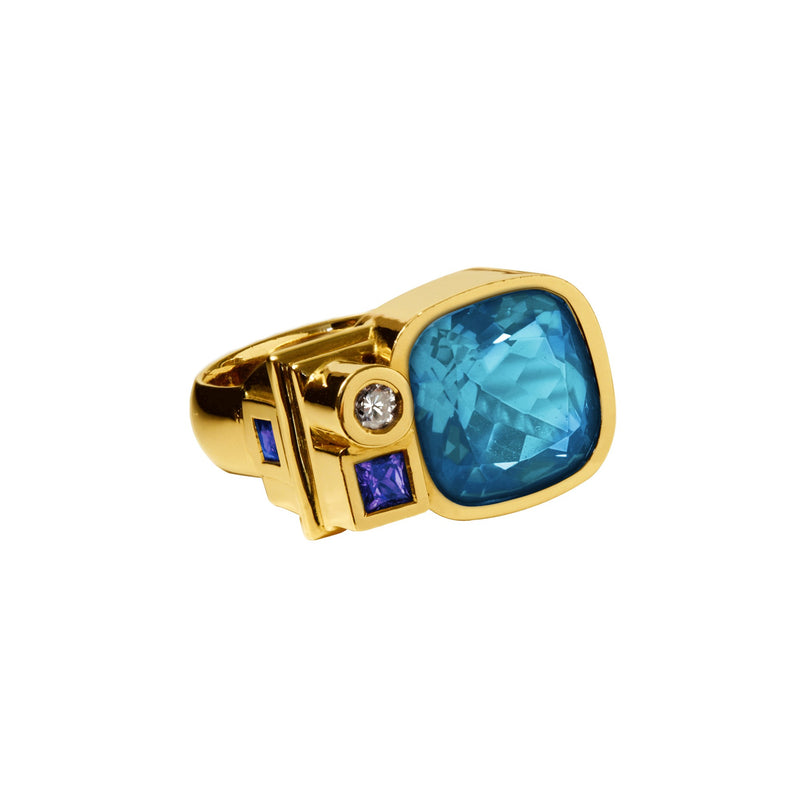 Bague Villeroy Coussin topaze bleue