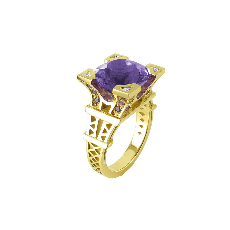 Bague Solitaire French Kiss XL en or avec Améthyste et pavage