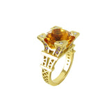 Bague Solitaire French Kiss XL en or avec Citrine et pavage