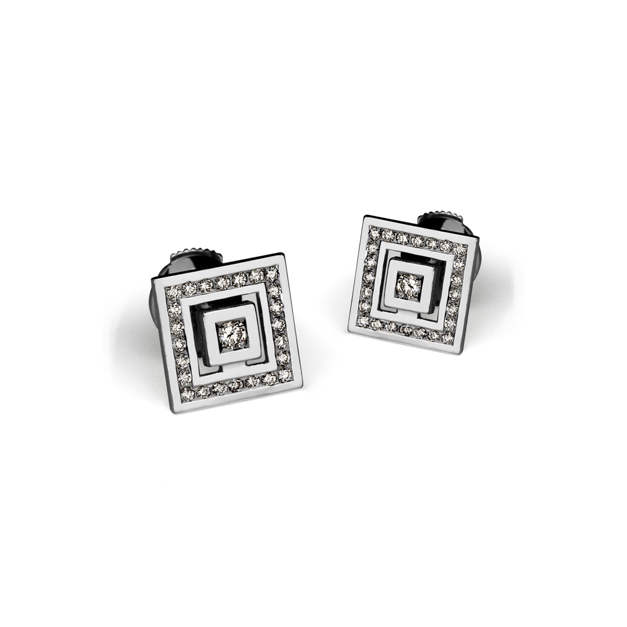 Boucles d'oreilles Signe Labyrinthe carré pavage diamants en or