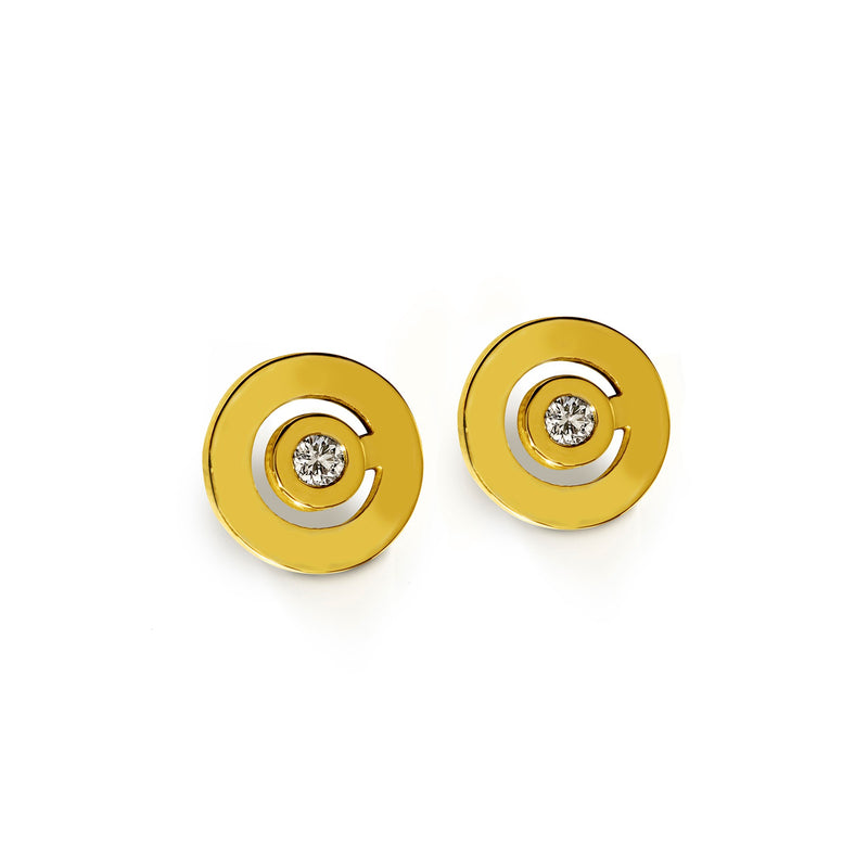 Boucles d'oreilles Signe Labyrinthe rond diamant en or